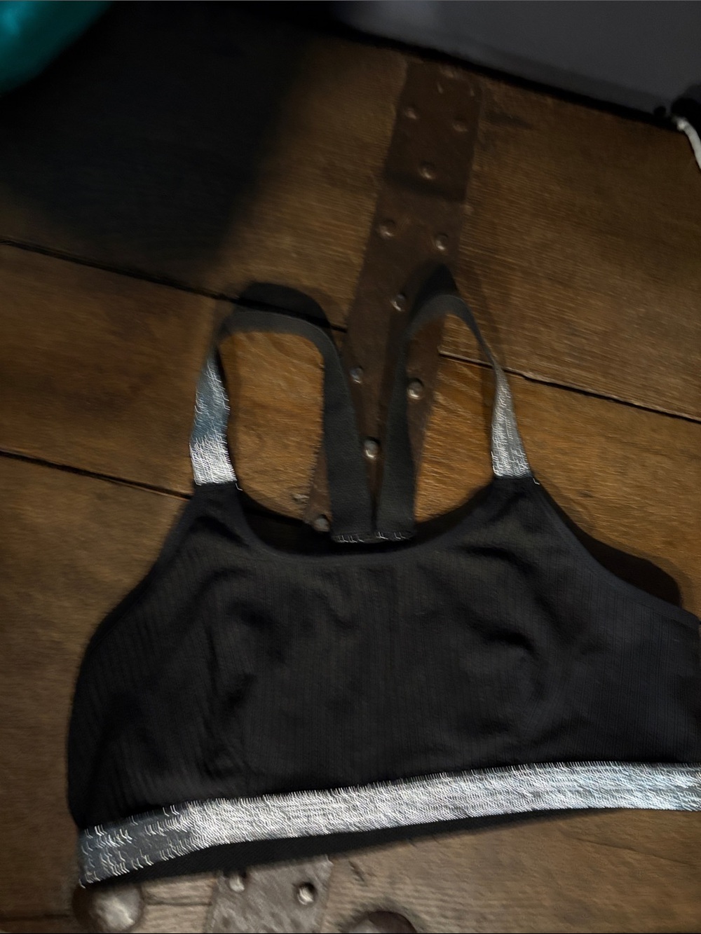 Black Sports Bra with Silver Trim